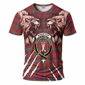 Robertson Tartan Crest T-Shirt Ferocious Lion Style