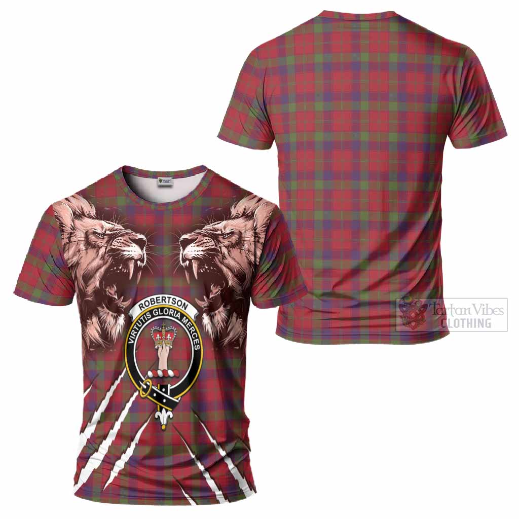 Robertson Tartan Crest T-Shirt Ferocious Lion Style