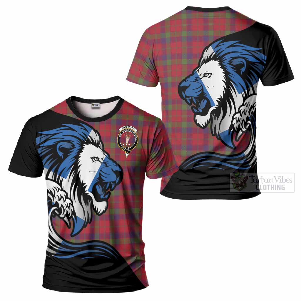 Robertson Tartan Crest T-Shirt Scottish Golden Lions Wave Flow