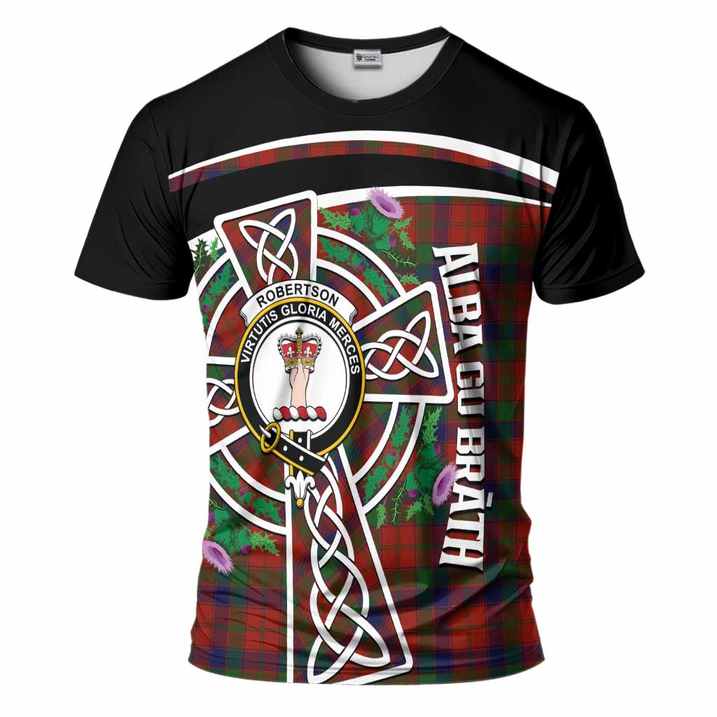 Robertson Tartan Crest T-Shirt Scottish Thistle Celtic Cross Alba Gu Brath
