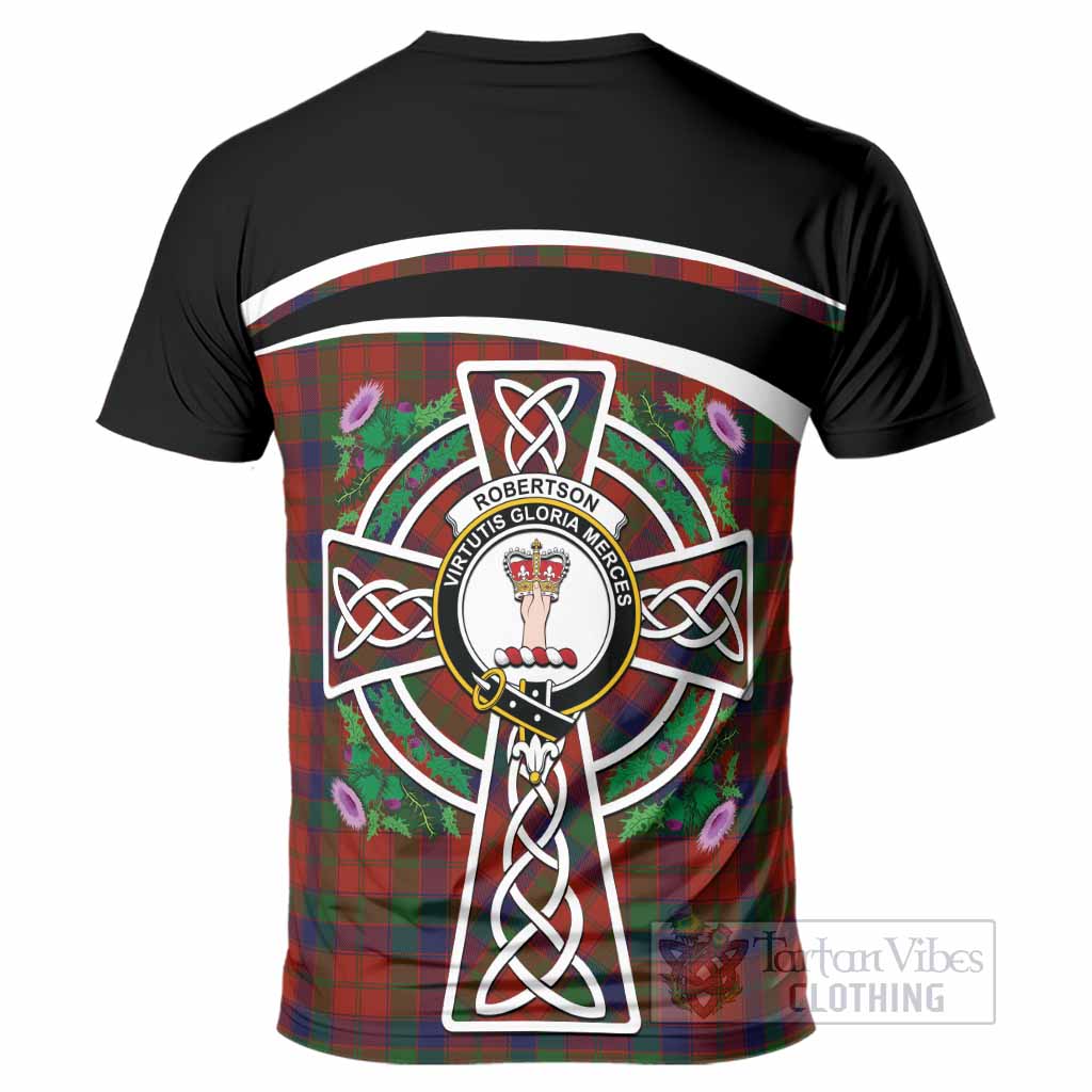 Robertson Tartan Crest T-Shirt Scottish Thistle Celtic Cross Alba Gu Brath