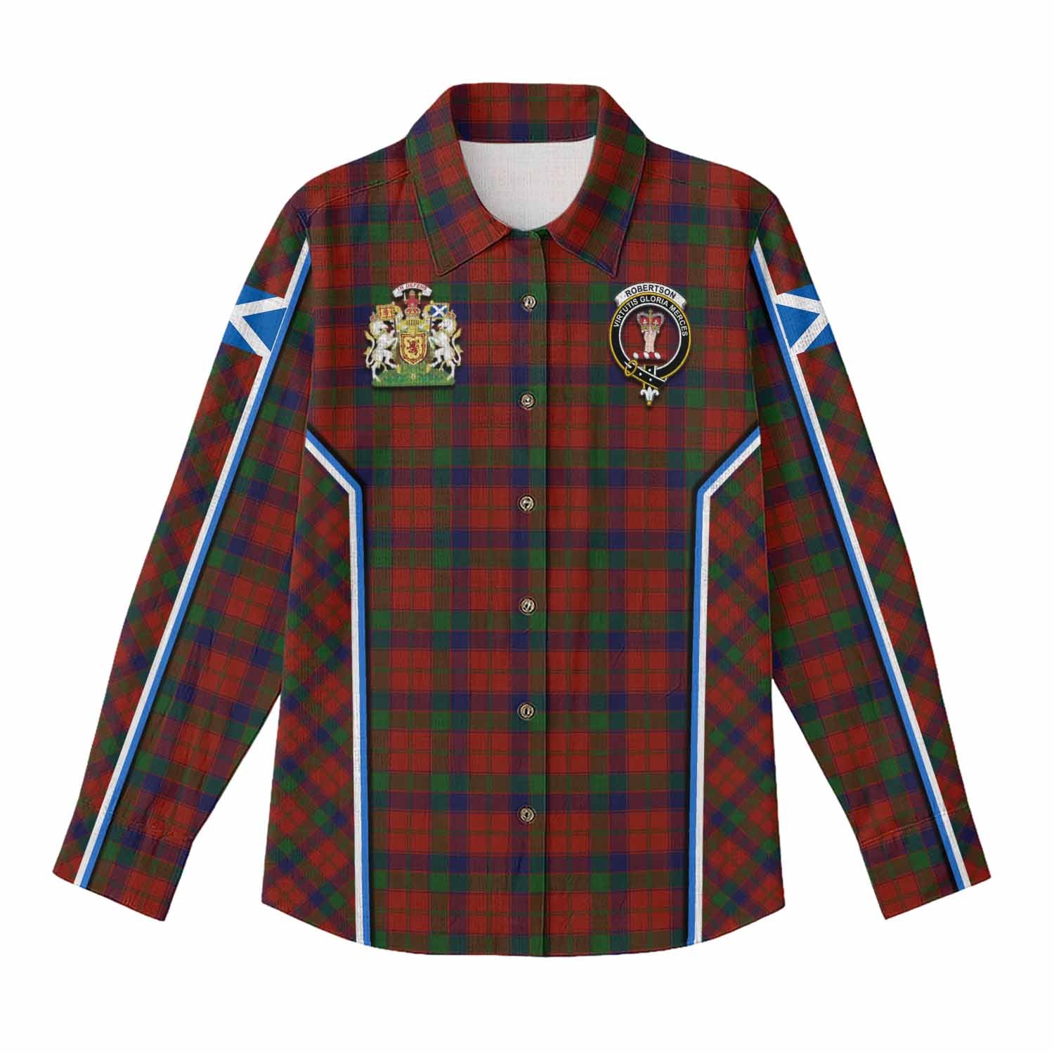 Robertson Tartan Crest Women Casual Shirt Scotland Coat of Arm Flag Style - Tartan Vibes Clothing