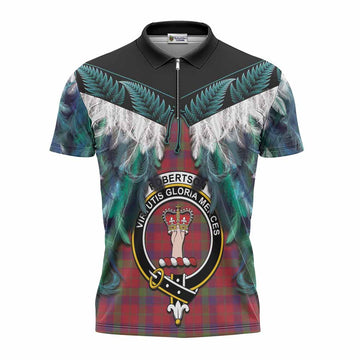 Robertson Tartan Crest Zipper Polo Shirt New Zealand Maori Korowai Cloak