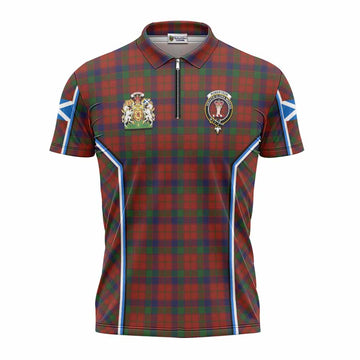 Robertson Tartan Crest Zipper Polo Shirt Scotland Coat of Arm Flag Style