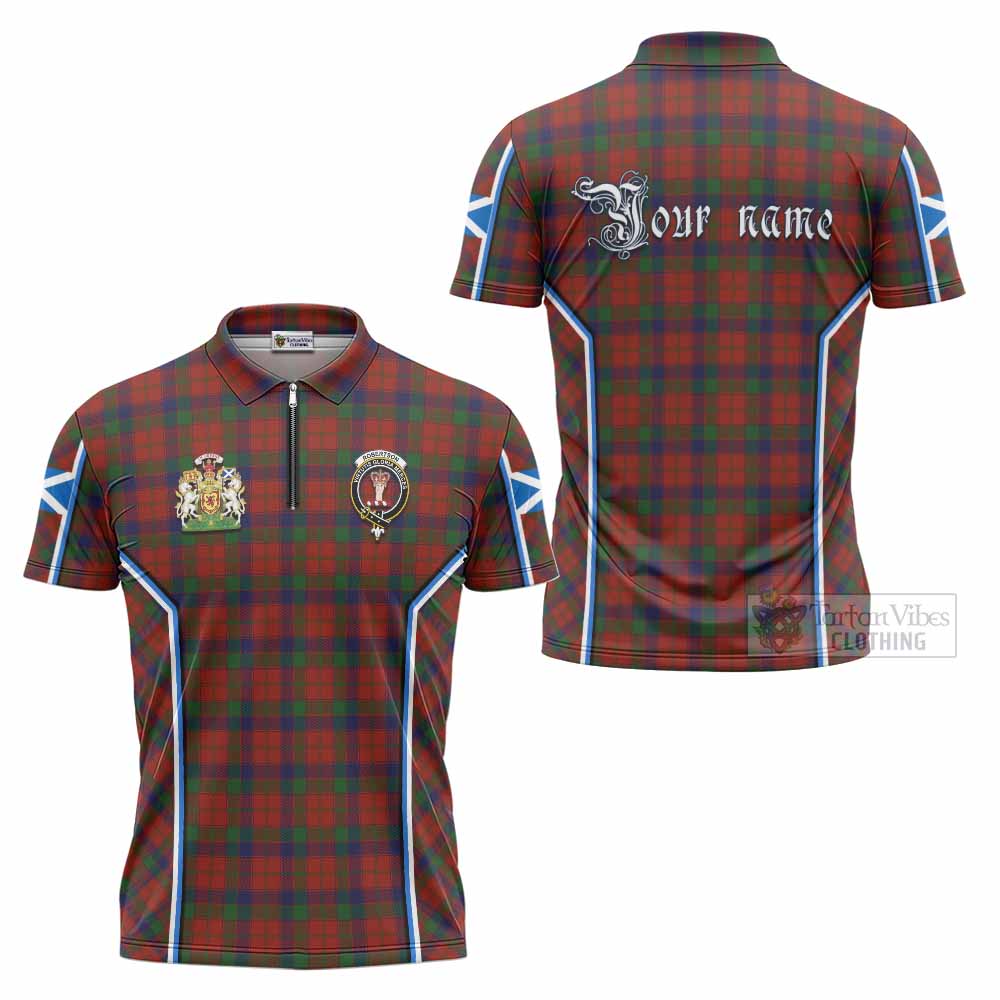 Robertson Tartan Crest Zipper Polo Shirt Scotland Coat of Arm Flag Style - Tartan Vibes Clothing