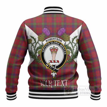 Robertson Tartan Family Crest Baseball Jacket Scottish Burns Night Thistle Floral