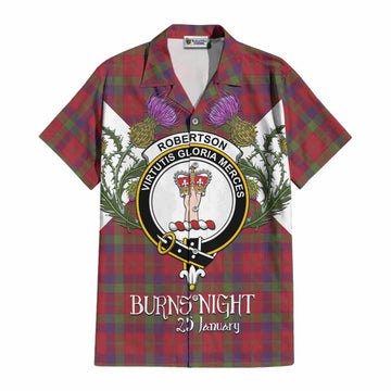 Robertson Tartan Family Crest Cotton Hawaiian Shirt Scottish Burns Night Thistle Floral