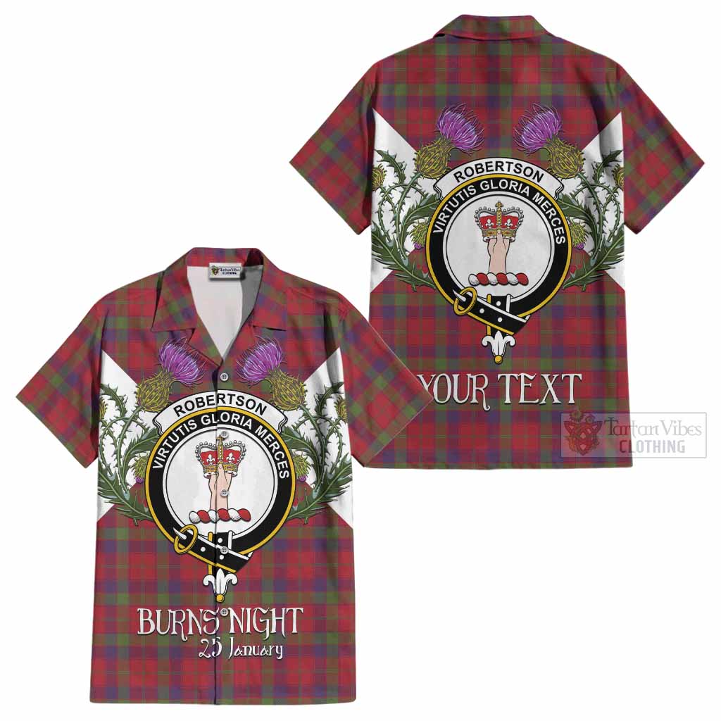 Robertson Tartan Family Crest Cotton Hawaiian Shirt Scottish Burns Night Thistle Floral