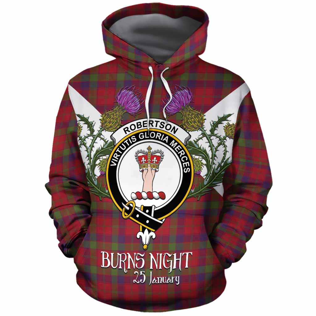 Robertson Tartan Family Crest Cotton Hoodie Scottish Burns Night Thistle Floral