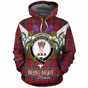 Robertson Tartan Family Crest Cotton Hoodie Scottish Burns Night Thistle Floral