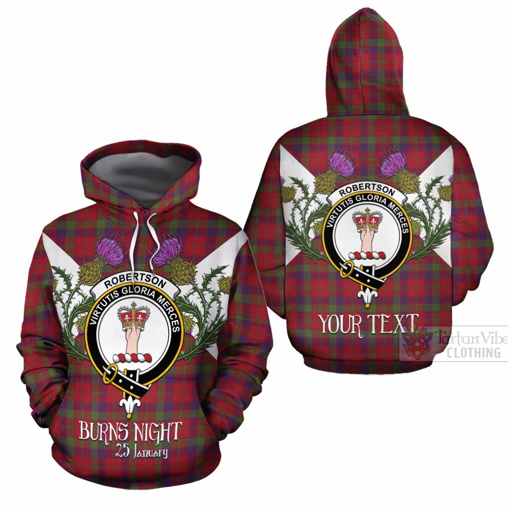 Robertson Tartan Family Crest Cotton Hoodie Scottish Burns Night Thistle Floral