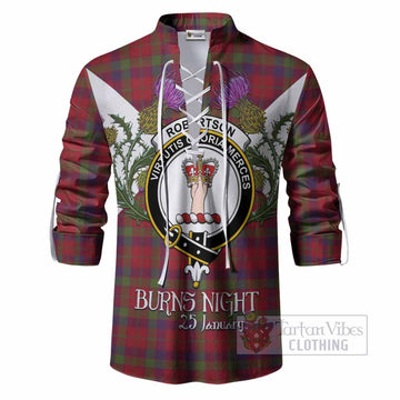 Robertson Tartan Family Crest Ghillie Shirt Scottish Burns Night Thistle Floral