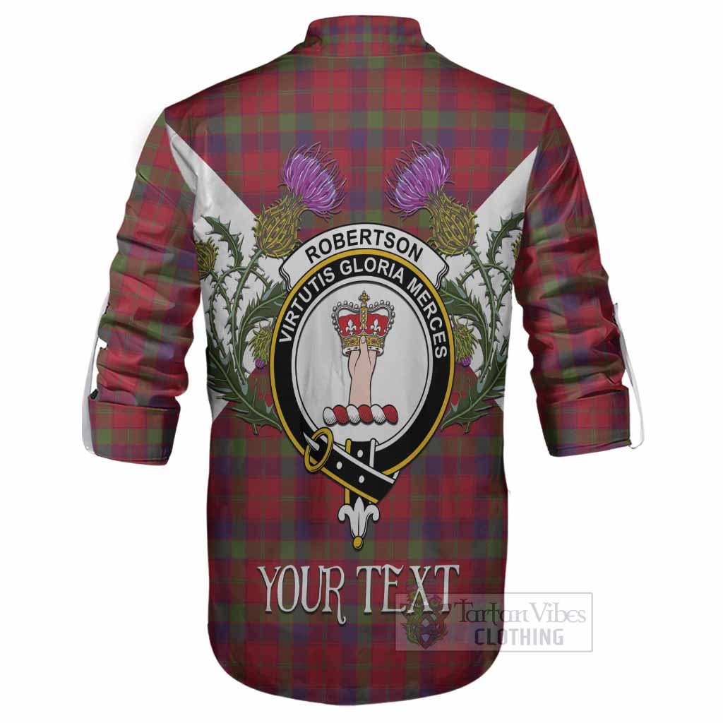 Robertson Tartan Family Crest Ghillie Shirt Scottish Burns Night Thistle Floral