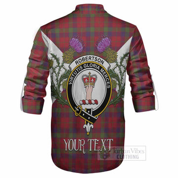 Robertson Tartan Family Crest Ghillie Shirt Scottish Burns Night Thistle Floral