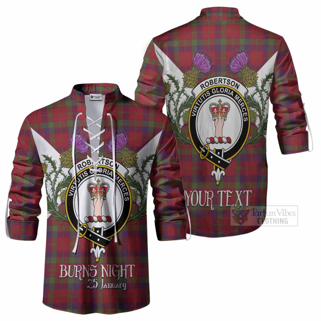 Robertson Tartan Family Crest Ghillie Shirt Scottish Burns Night Thistle Floral