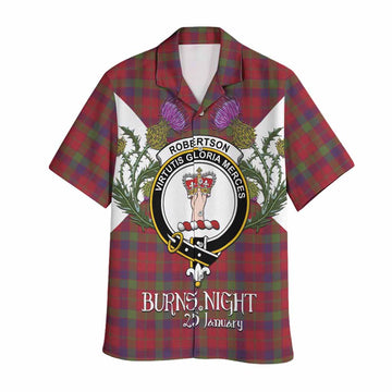 Robertson Tartan Family Crest Hawaiian Shirt Scottish Burns Night Thistle Floral