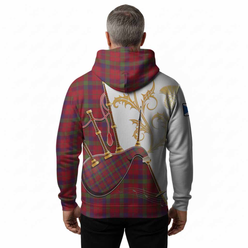 Robertson Tartan Family Crest Hoodie Bagpipes with Scottish Thistle