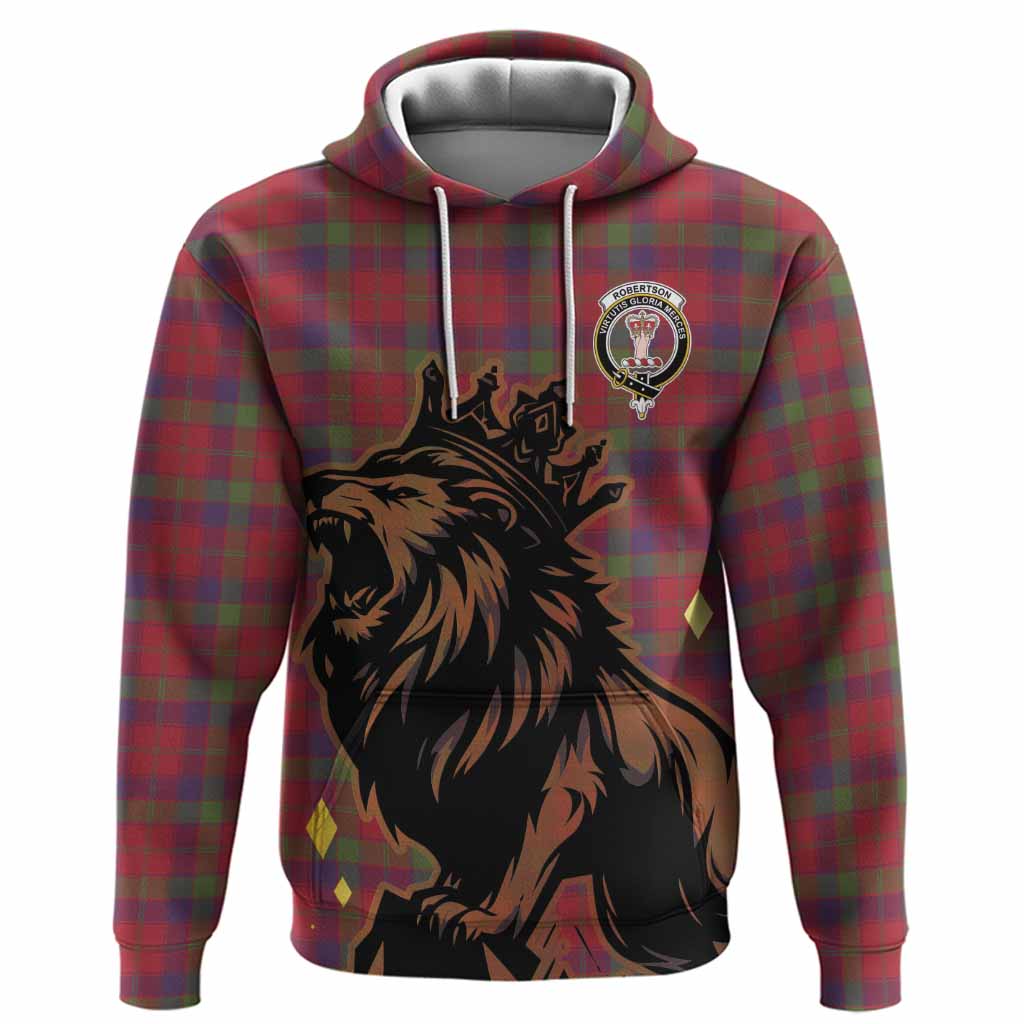 Robertson Tartan Family Crest Hoodie Crowned Lion Roaring