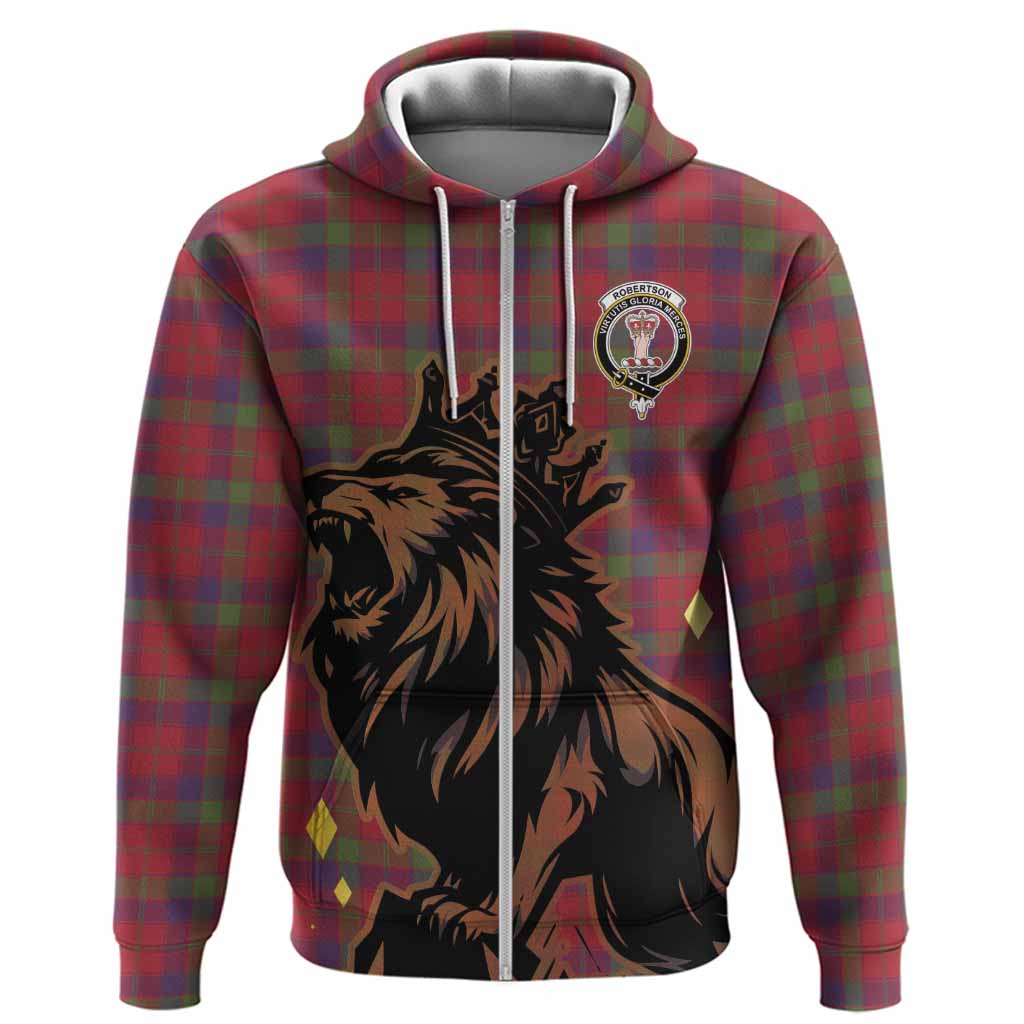 Robertson Tartan Family Crest Hoodie Crowned Lion Roaring