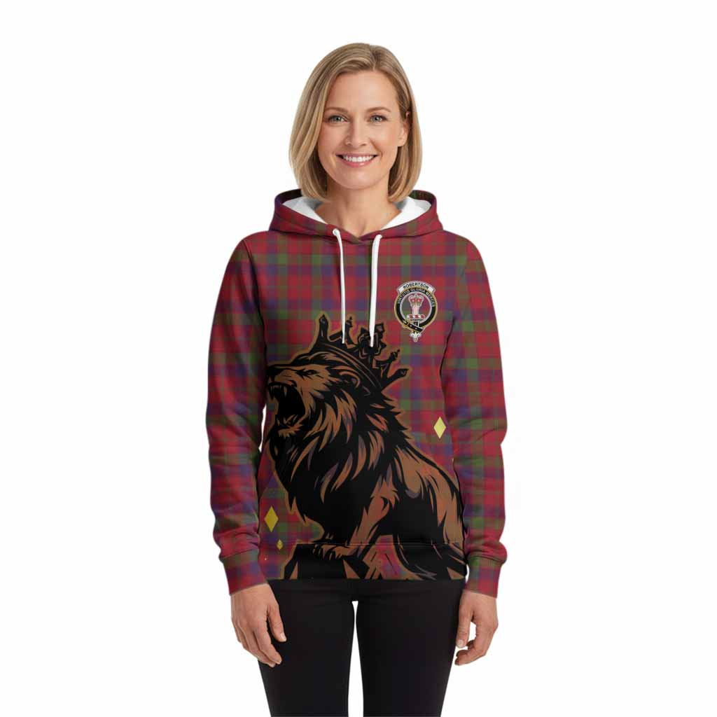 Robertson Tartan Family Crest Hoodie Crowned Lion Roaring