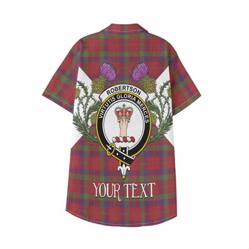 Robertson Tartan Family Crest Kid Hawaiian Shirt Scottish Burns Night Thistle Floral