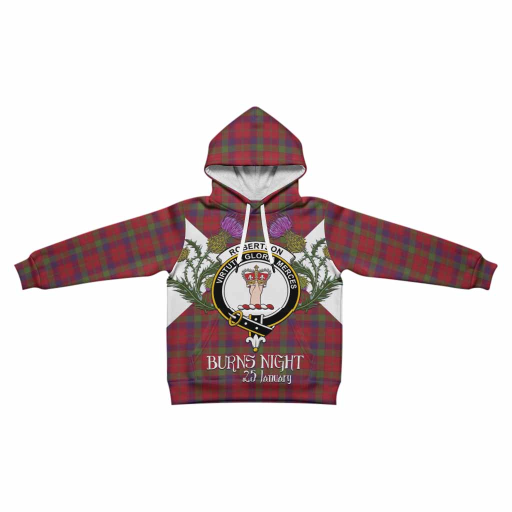 Robertson Tartan Family Crest Kid Hoodie Scottish Burns Night Thistle Floral