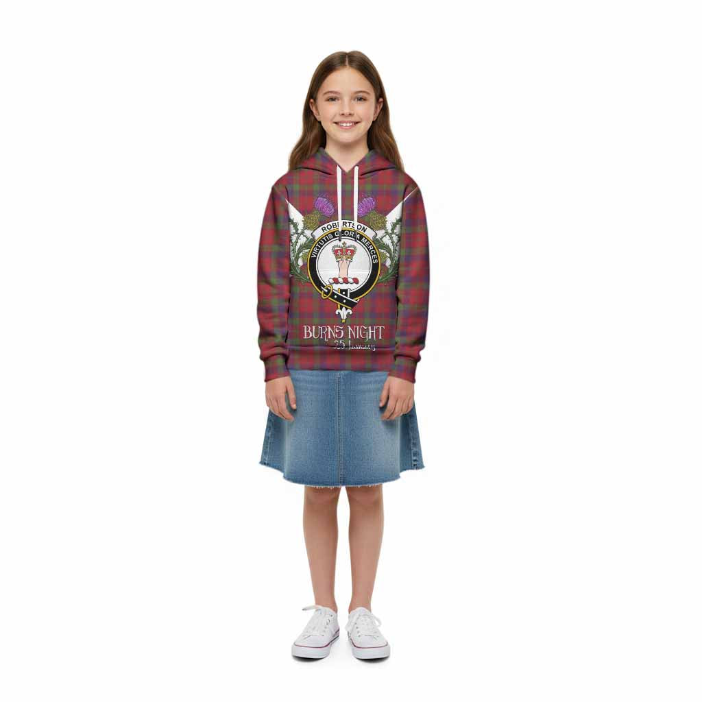 Robertson Tartan Family Crest Kid Hoodie Scottish Burns Night Thistle Floral