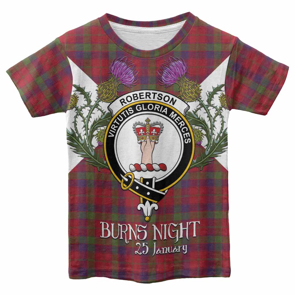 Robertson Tartan Family Crest Kid T-shirt Scottish Burns Night Thistle Floral