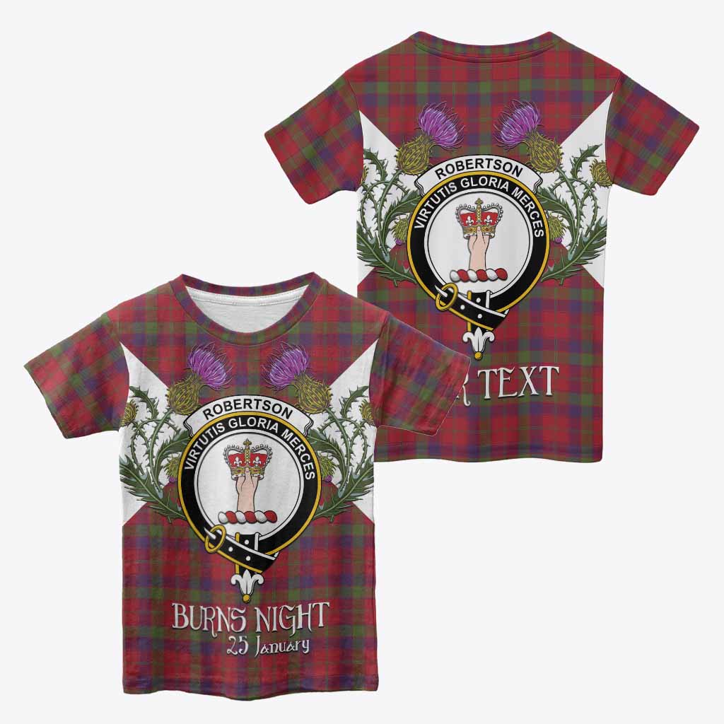 Robertson Tartan Family Crest Kid T-shirt Scottish Burns Night Thistle Floral