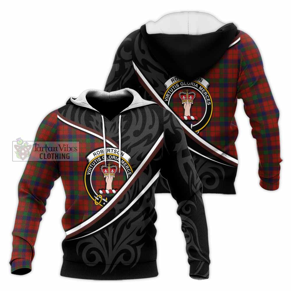 Robertson Tartan Family Crest Knitted Hoodie Celtic Scottish Thistle Floral - Tartan Vibes Clothing