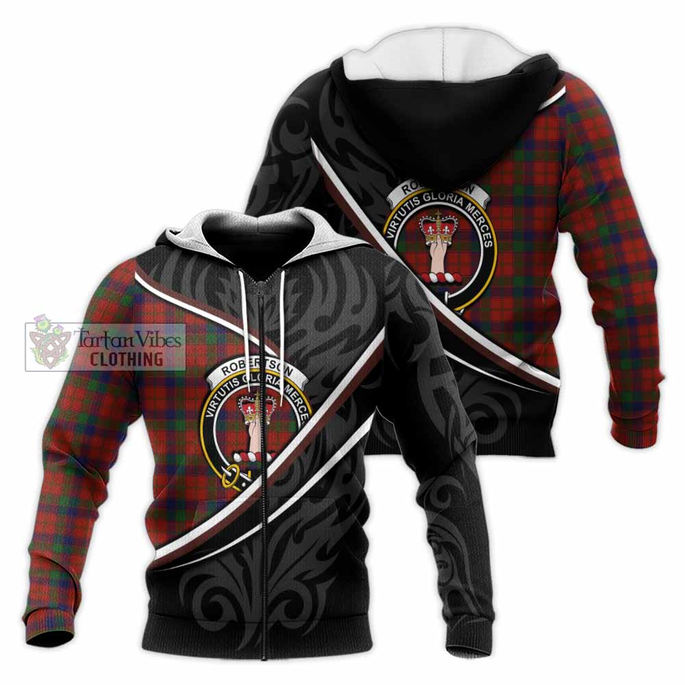 Robertson Tartan Family Crest Knitted Hoodie Celtic Scottish Thistle Floral - Tartan Vibes Clothing