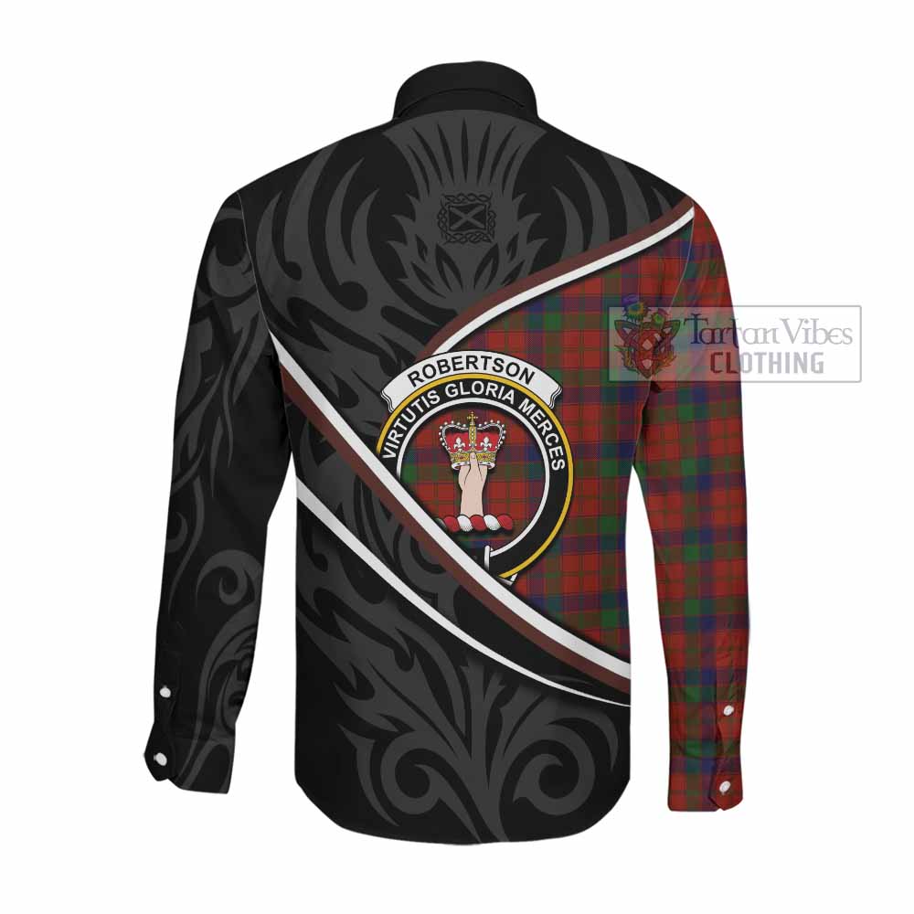 Robertson Tartan Family Crest Long Sleeve Button Shirts Celtic Scottish Thistle Floral - Tartan Vibes Clothing