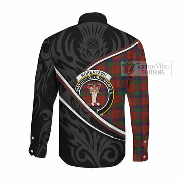 Robertson Tartan Family Crest Long Sleeve Button Shirts Celtic Scottish Thistle Floral - Tartan Vibes Clothing