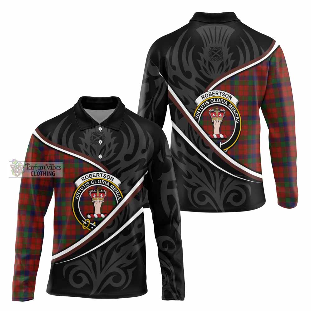 Robertson Tartan Family Crest Long Sleeve Polo Shirt Celtic Scottish Thistle Floral - Tartan Vibes Clothing