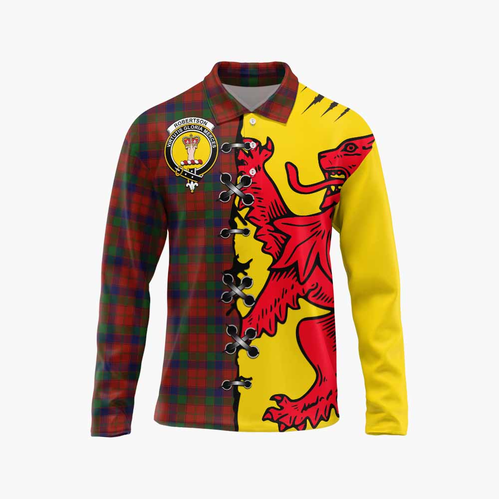 Robertson Tartan Family Crest Long Sleeve Polo Shirt Lion Rampant Honor - Tartan Vibes Clothing