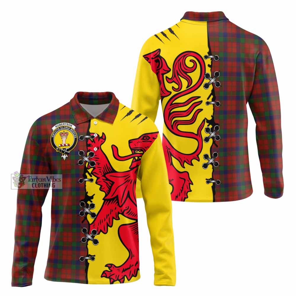 Robertson Tartan Family Crest Long Sleeve Polo Shirt Lion Rampant Honor - Tartan Vibes Clothing