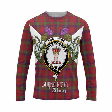 Robertson Tartan Family Crest Long Sleeve T-Shirt Scottish Burns Night Thistle Floral