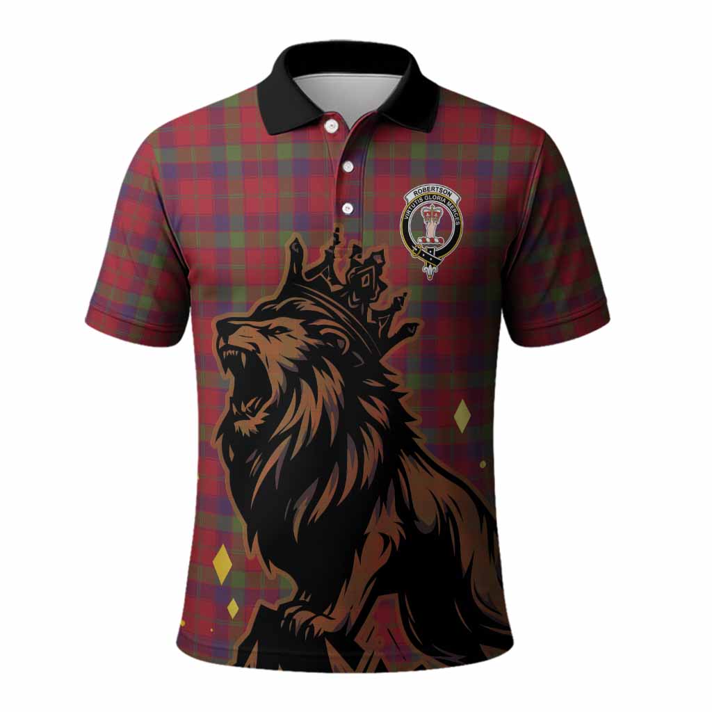 Robertson Tartan Family Crest Polo Shirt Crowned Lion Roaring