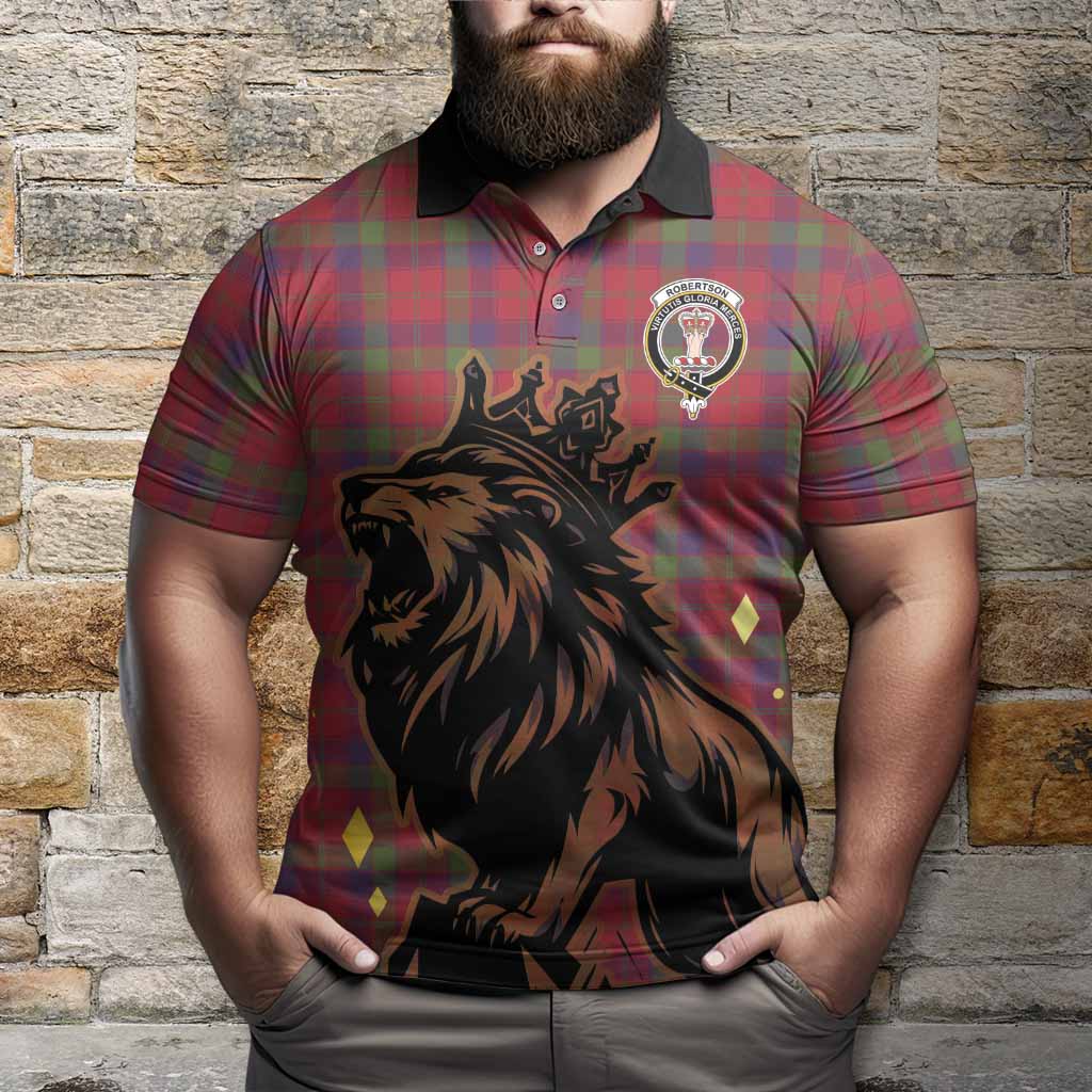 Robertson Tartan Family Crest Polo Shirt Crowned Lion Roaring