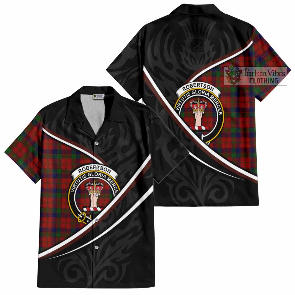 Robertson Tartan Family Crest Short Sleeve Button Shirt Celtic Scottish Thistle Floral - Tartan Vibes Clothing