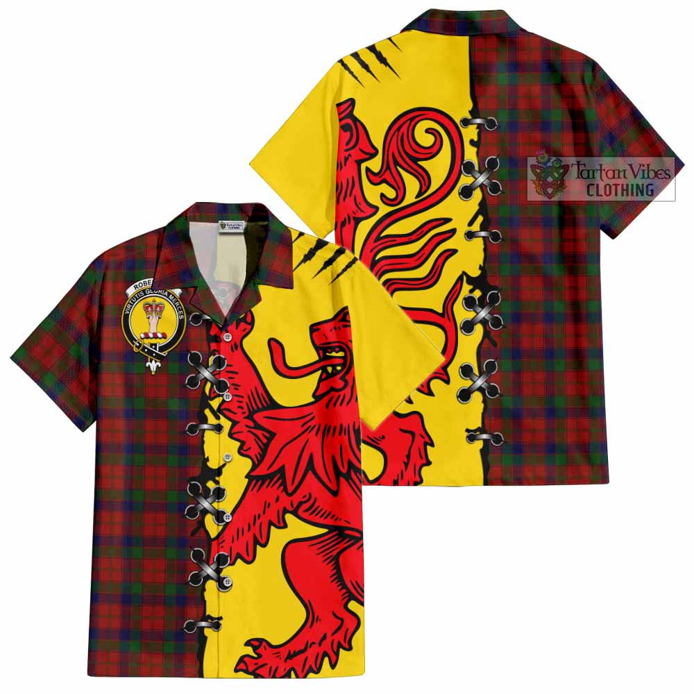Robertson Tartan Family Crest Short Sleeve Button Shirt Lion Rampant Honor - Tartan Vibes Clothing