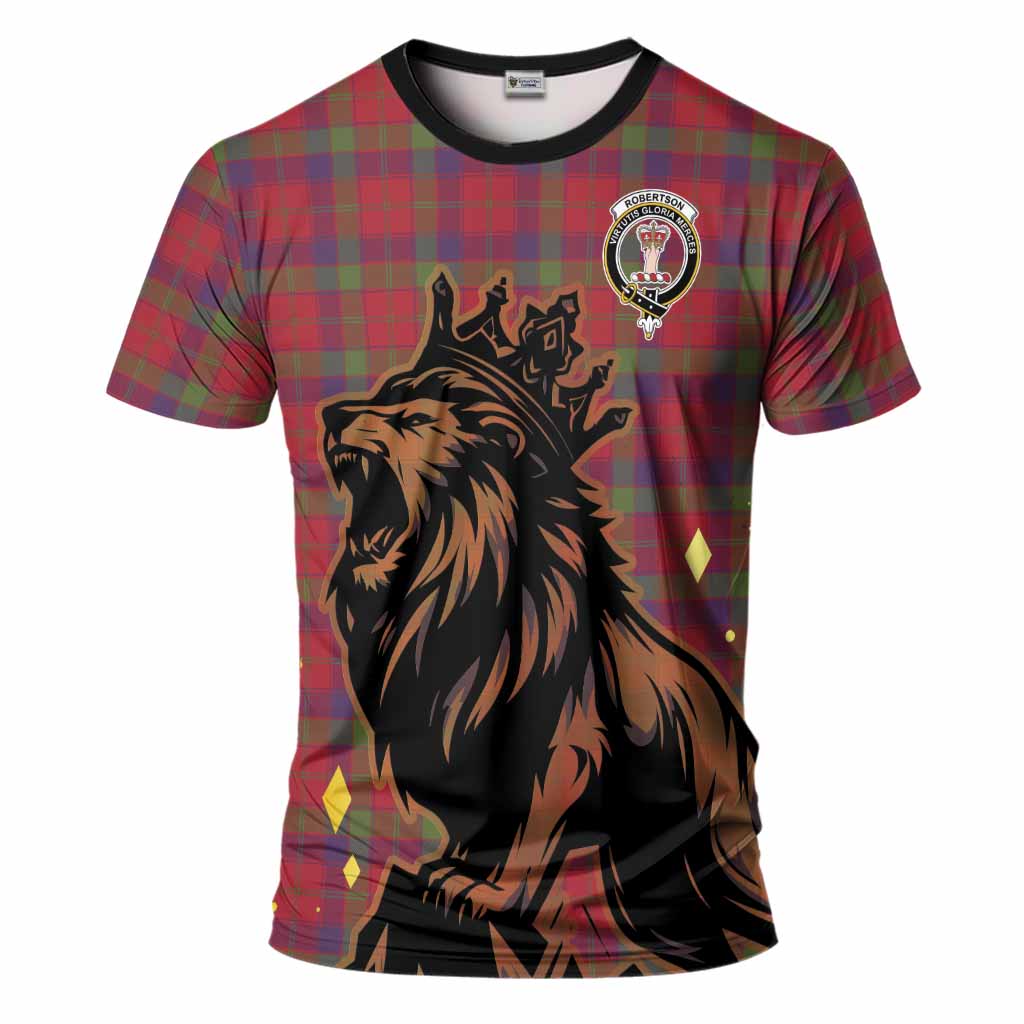 Robertson Tartan Family Crest T-Shirt Crowned Lion Roaring