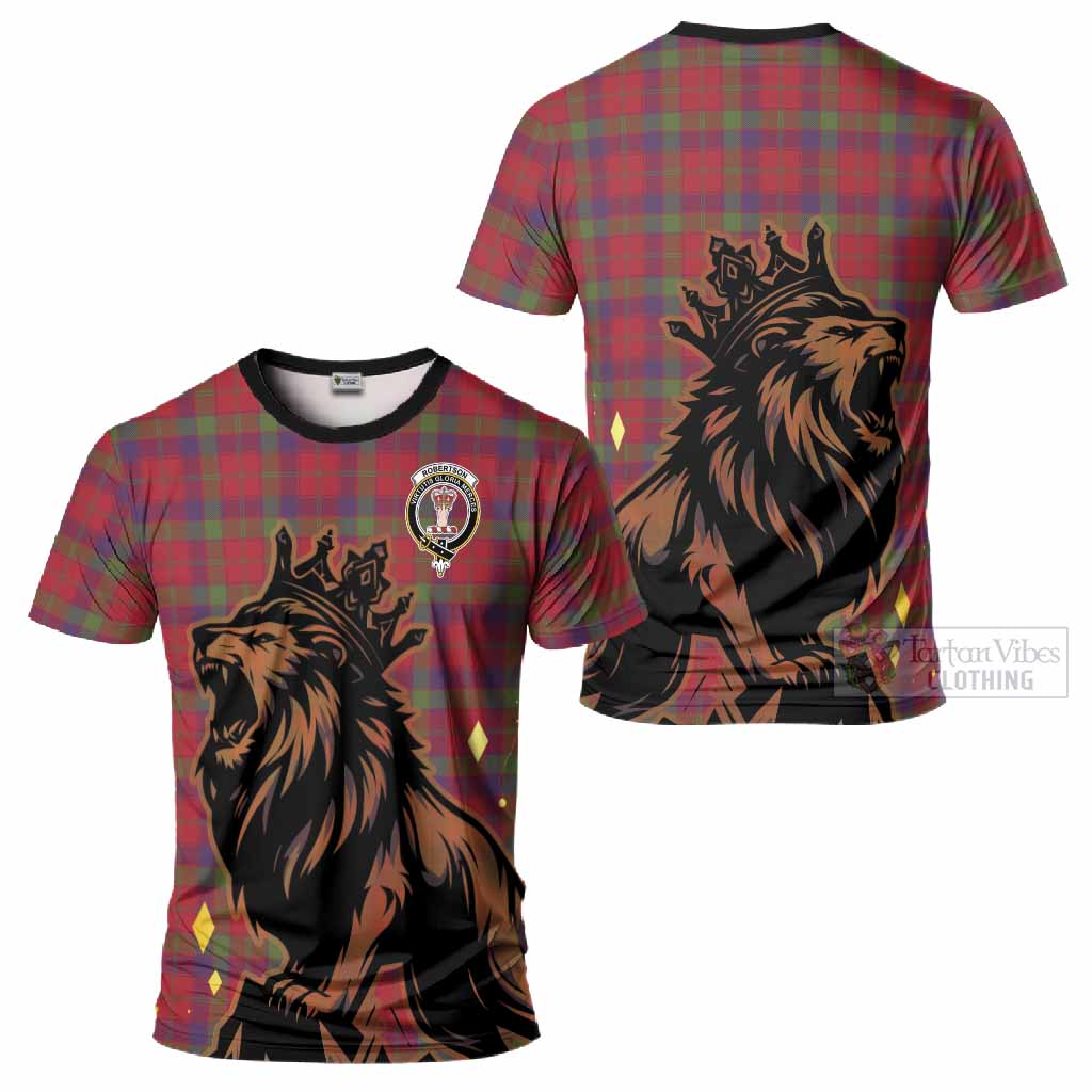 Robertson Tartan Family Crest T-Shirt Crowned Lion Roaring