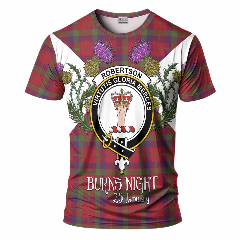 Robertson Tartan Family Crest T-Shirt Scottish Burns Night Thistle Floral