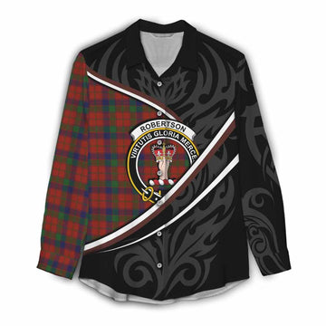 Robertson Tartan Family Crest Women Casual Shirt Celtic Scottish Thistle Floral