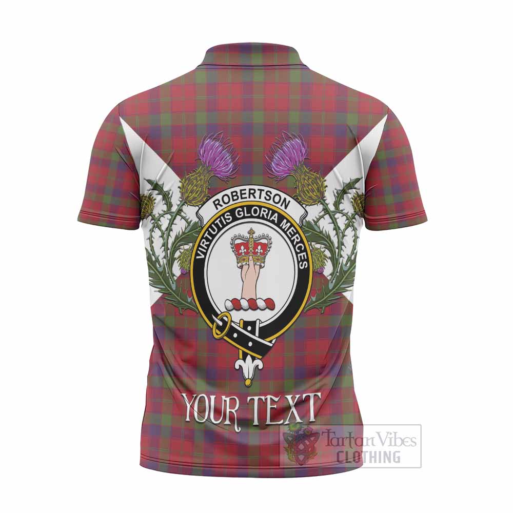 Robertson Tartan Family Crest Zipper Polo Shirt Scottish Burns Night Thistle Floral