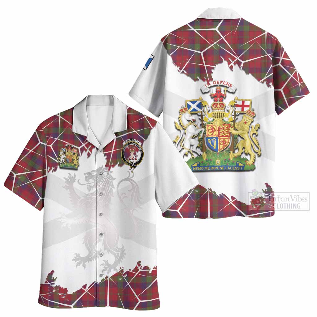 Robertson Tartan Hawaiian Shirt with Family Crest and Lion Rampant Grunge Style