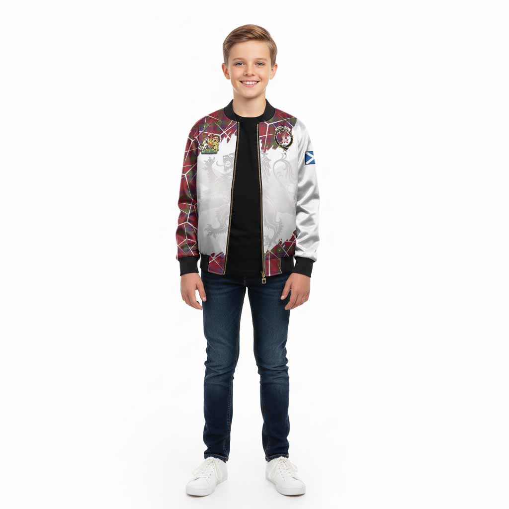 Robertson Tartan Kid Bomber Jacket with Family Crest and Lion Rampant Grunge Style