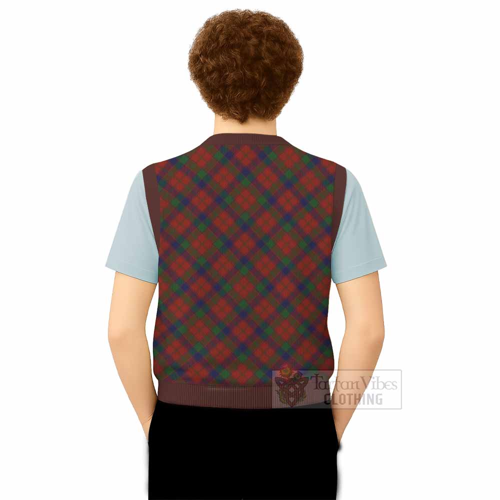 Robertson Tartan Knitted V-Neck Vest with Family Crest Cross Style