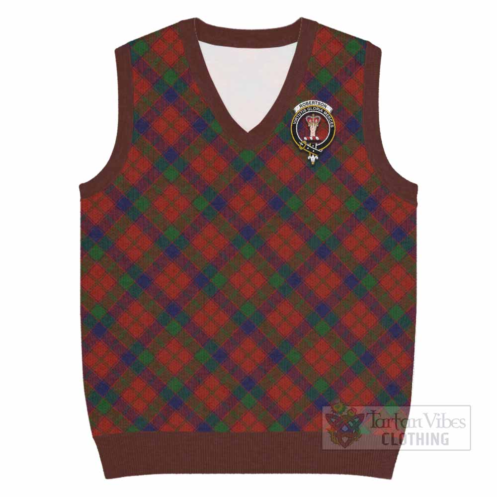 Robertson Tartan Knitted V-Neck Vest with Family Crest Cross Style